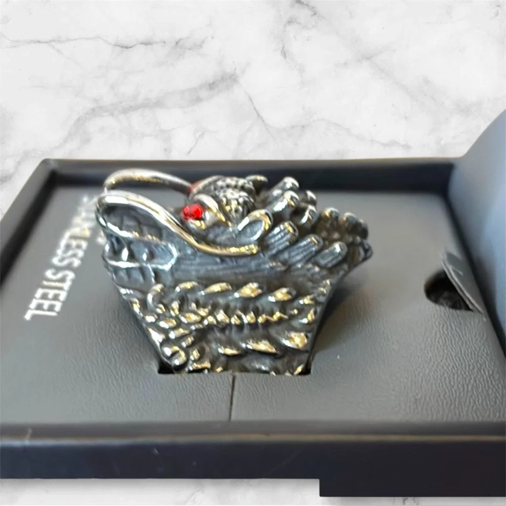 Ed Hardy Men's Silver Ring with Red Details